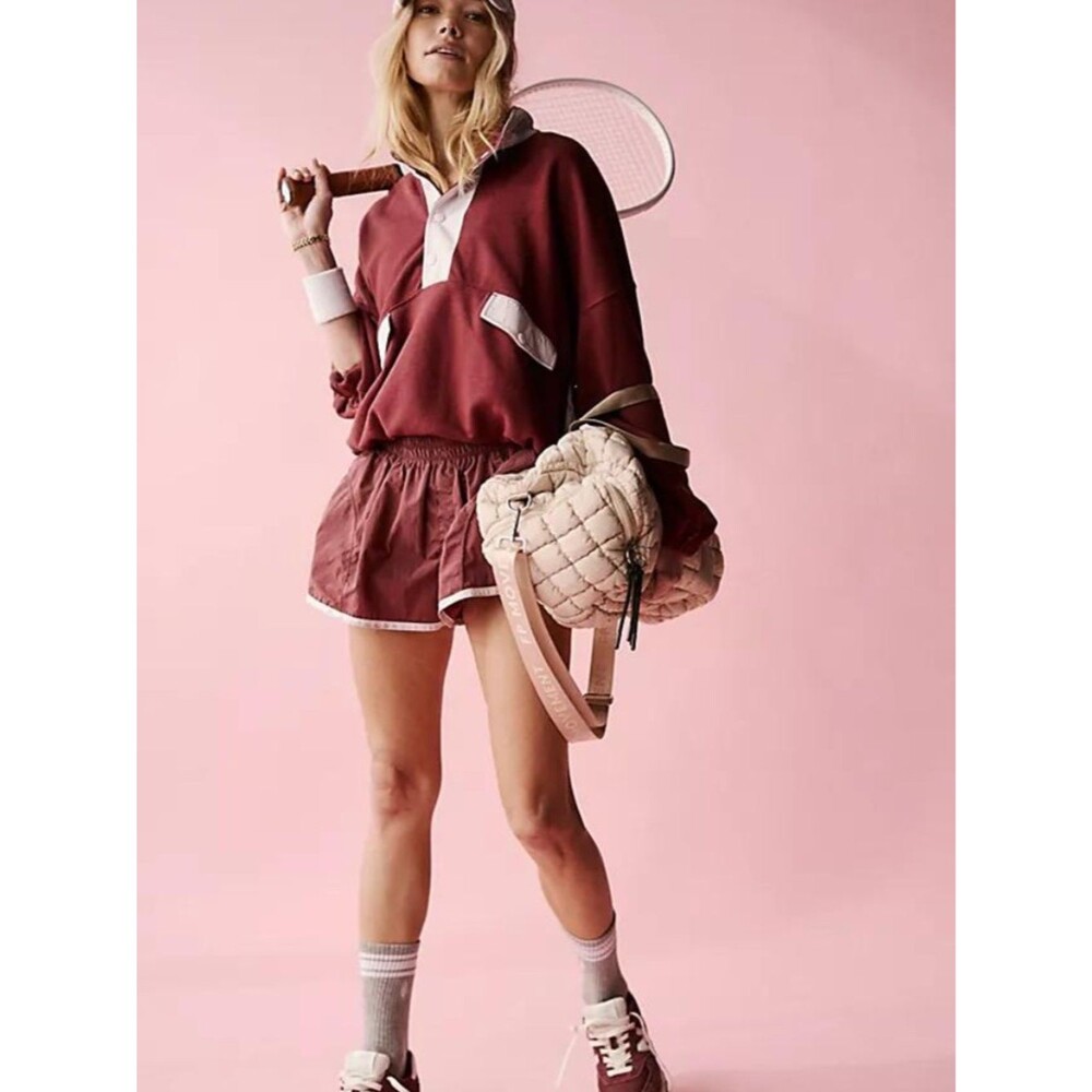 Free People Movement World Tour Pullover Sweatshirt L Burgundy Travel Sporty